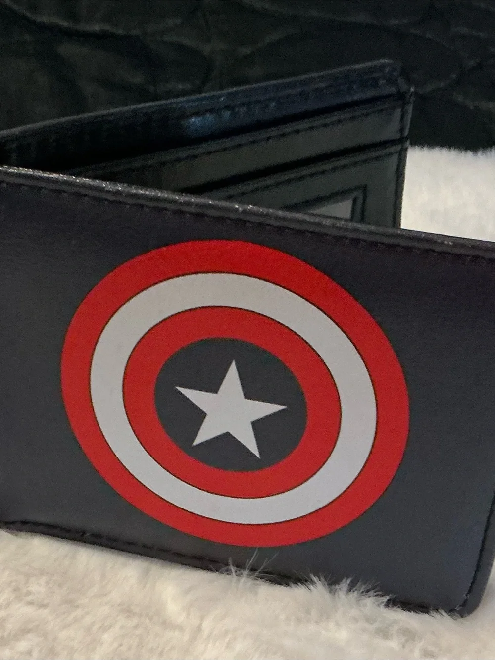 Men's Black Bi-Fold Wallet with Red & White Shield Accent